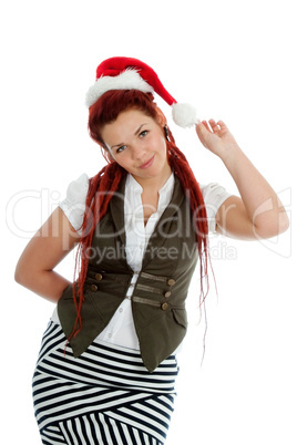 Young modern christmas girl isolated on white background.