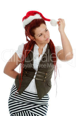 Young modern christmas girl isolated on white background.