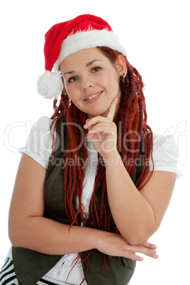 Young modern christmas girl isolated on white background.