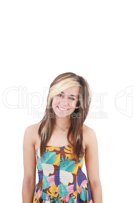 portrait of attractive smile teenage girl with white teeth, brow