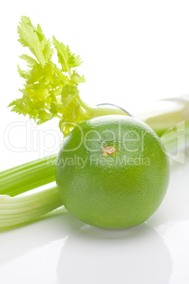 celery and green grapefruit  isolated on white