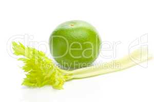 celery and green grapefruit  isolated on white