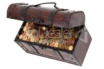 Open treasure chest with money