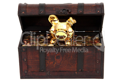 piggy bank inside treasure chest