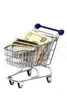 Banknotes in shopping basket