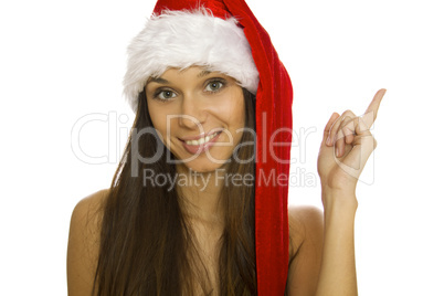 Santa woman pointing up