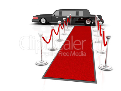 Illustration of a VIP red carpet leading with waiting limousine.