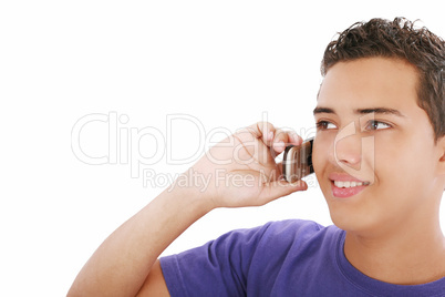 young smiley man speaking on his mobile. isolated on white, copy