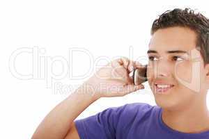 young smiley man speaking on his mobile. isolated on white, copy