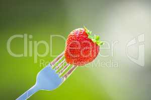 strawberry on a fork in the daylight