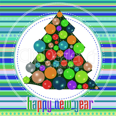 Christmas tree with decorations. new year greetings card