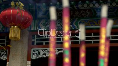 Chinese garden courtyard,red lantern,Burning incense in Incense burner,Wind of smoke,wedding,marriage.