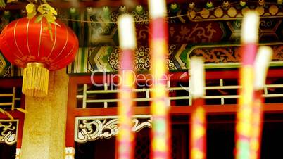 Chinese garden courtyard,red lantern,Burning incense in Incense burner,Wind of smoke,wedding,marriage.