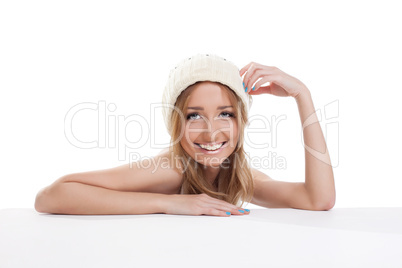 Young sexy girl smile in white cap