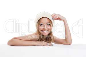 Young sexy girl smile in white cap