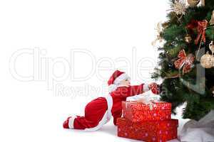 baby santa claus decorate fir tree