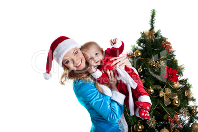 snow maiden joy with baby santa claus portrait