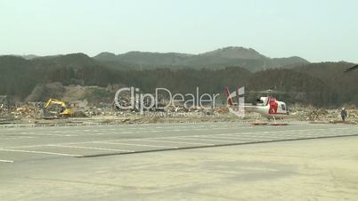 Tsunami Destruction & Aftermath In Japan Helicopter Takeoff
