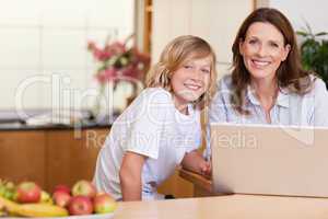 Woman with son on the laptop