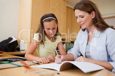 Mother helping daughter with her homework