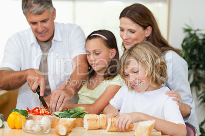 Family making sandwiches