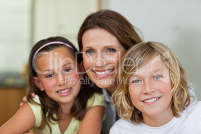 Smiling mother with children