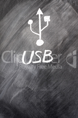 Usb sign drawn on blackboard