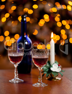 Sherry glasses in front of xmas tree