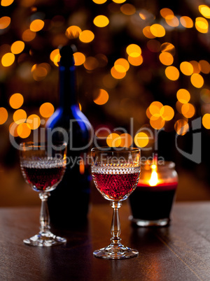 Sherry glasses in front of xmas tree
