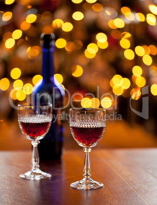 Sherry glasses in front of xmas tree