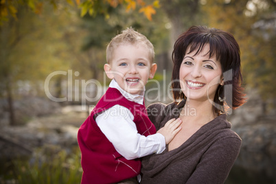 Attractive Mother and Son Portrait Outside