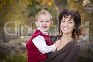 Attractive Mother and Son Portrait Outside