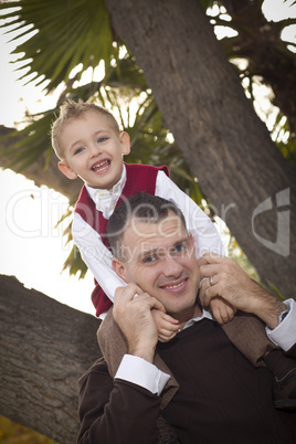 Handsome Father and Son in the Park