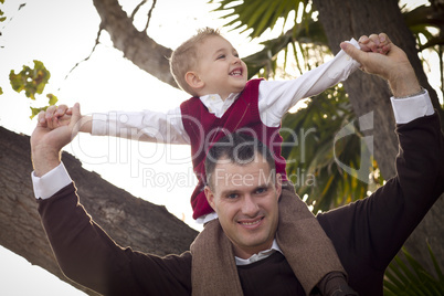 Handsome Father and Son in the Park