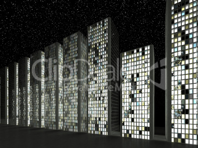 Downtown at night: Abstract skyscrapers