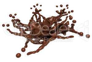 Splash: Liquid chocolate shape with drops isolated