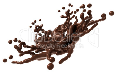 Splashing shape: Liquid chocolate with drops isolated
