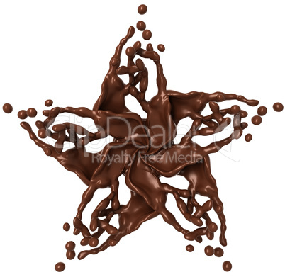 Splashing star: Liquid chocolate with drops isolated