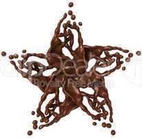 Splashing star: Liquid chocolate with drops isolated