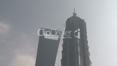 Tilt Down Huge Chinese Skyscrapers In Shanghai