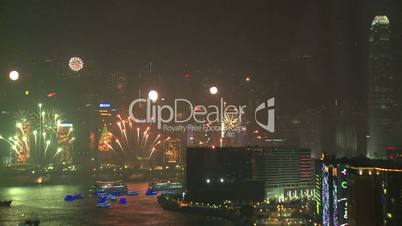 Amazing Fireworks Over Hong Kong Skyline