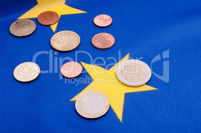 Euro Coins on EU Flag