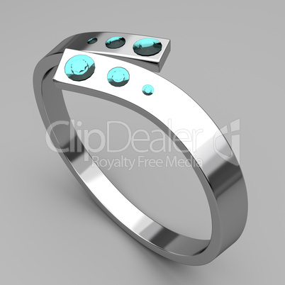 Silver ring with turquoise diamonds