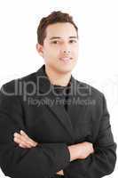 Young smiling latin man looking at camera isolated on white back