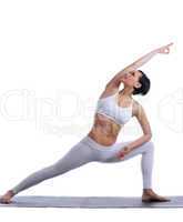 beauty woman stand in yoga pose isolated