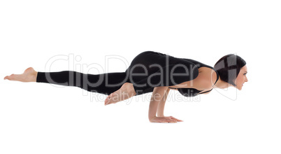 young woman stand arm balance yoga