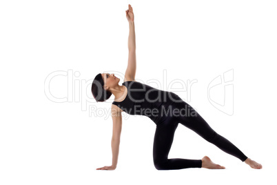 woman stand on knee yoga asana isolated