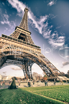 Bottom-Up view of Eiffel Tower in Paris