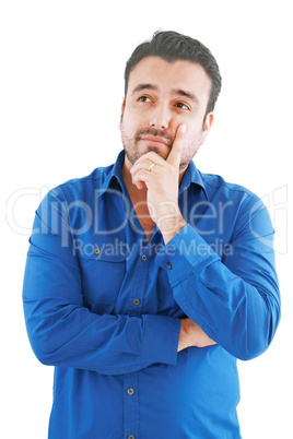 caucasian man thinking pensive looking up studio portrait on iso