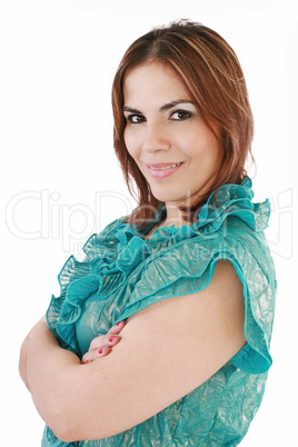 Close-up portrait of woman,  isolated over white background.